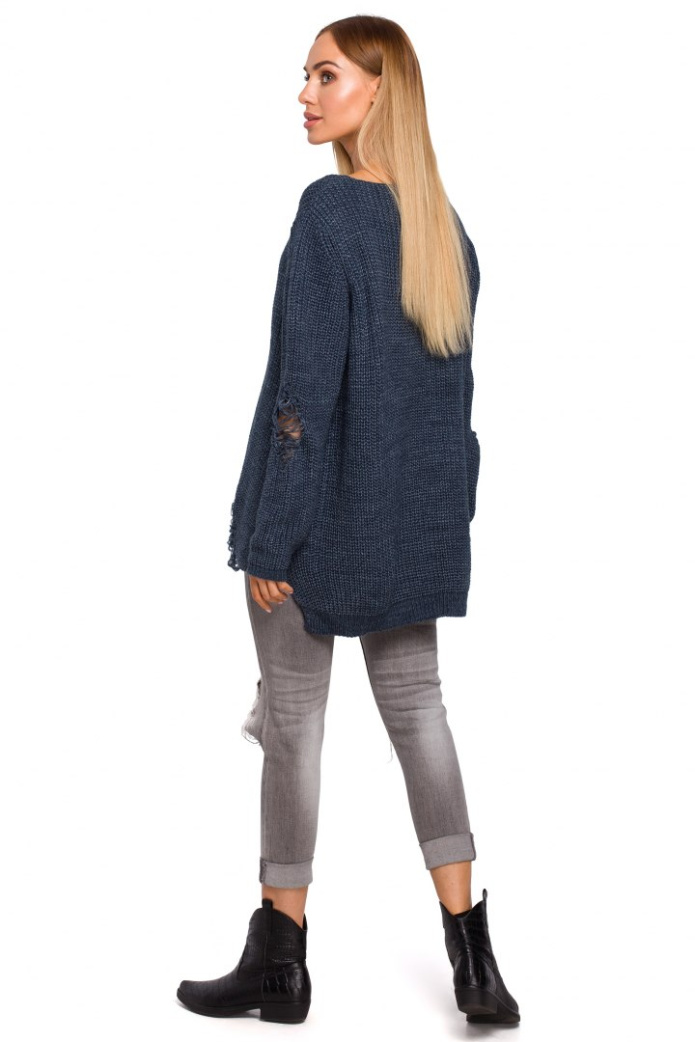 Sweter Damski - Oversize - jeansowy